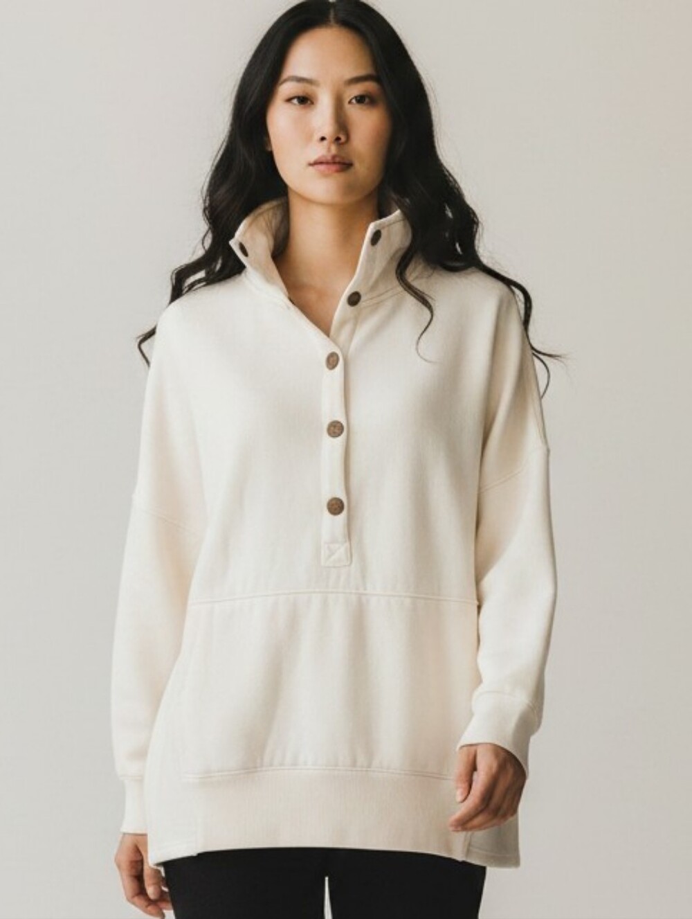 ODDI Women’s Large Cream Oversized Snap Neck Pullover Sweatshirt NWT